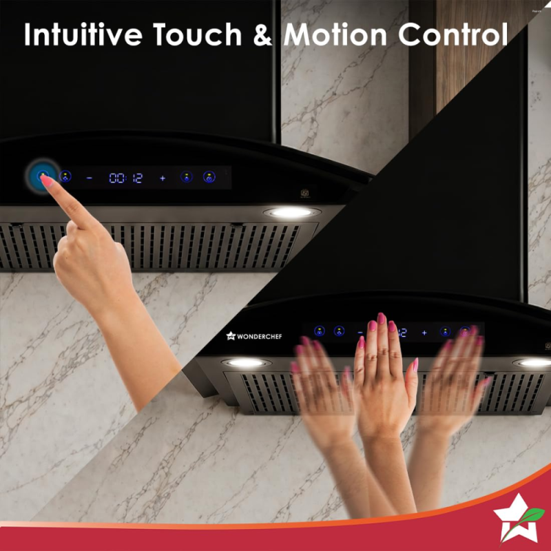 Wonderchef Ultra Curve 60 cm Filterless BLDC Auto-Clean Chimney with 1700 m³/hr Suction, Motion Sensor & Touch Control