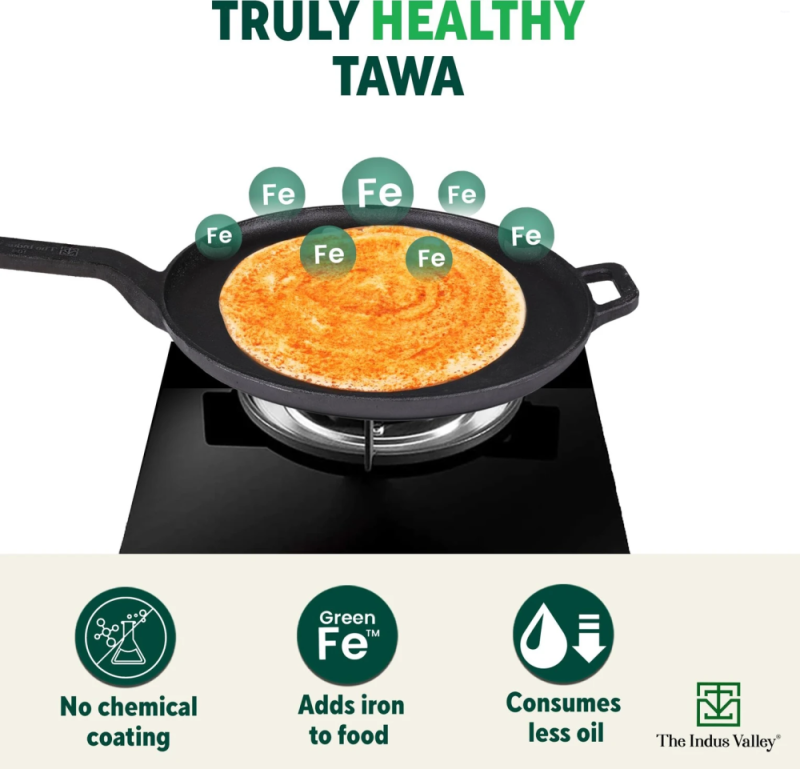 The Indus Valley 29cm Tawa Cast Iron, Helper Handle KC-FE-TA-049