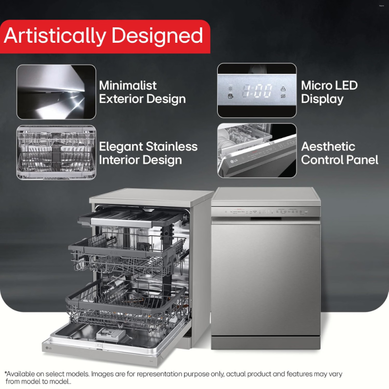 LG 15 Place Settings Freestanding Dishwasher with TrueSteam, QuadWash, Inverter Direct Drive, Wi-Fi & Auto Open Door, DFB435FV, Prime Silver + FREE Bajaj Majesty DX4 1000W Dry Iron