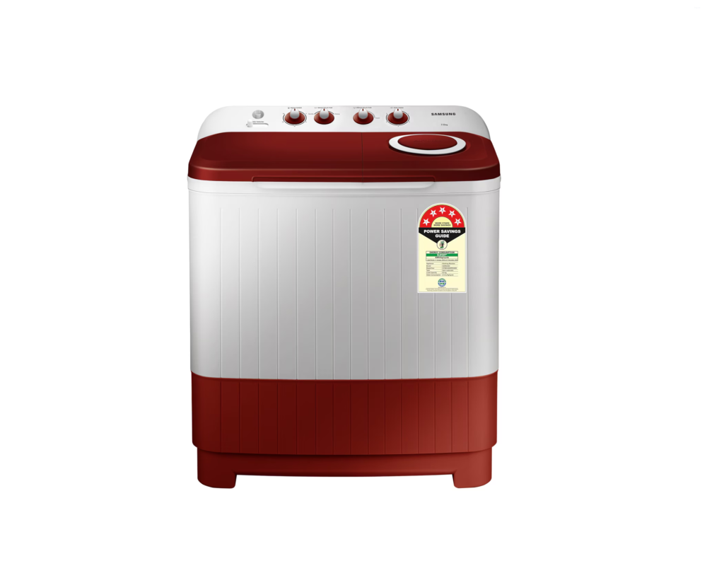 Samsung 8.0 kg Semi Automatic Washing Machine with Hexa Storm Pulsator, Light Gray with Wine Base (WT80C4000RR)