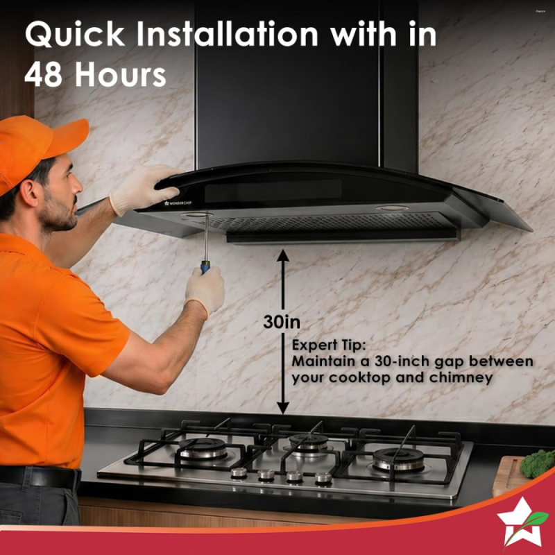 Wonderchef Ultra Curve 90 cm Filterless BLDC Auto-Clean Chimney with 1700 m³/hr Suction, Motion Sensor & Touch Control