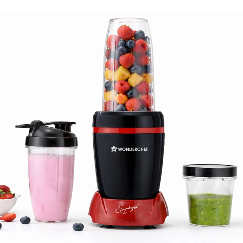 Wonderchef Nutri-blend Turbo 750W 3 Jar 22000 RPM Mixer Grinder Blender, Stainless Steel Blades, Black & Red