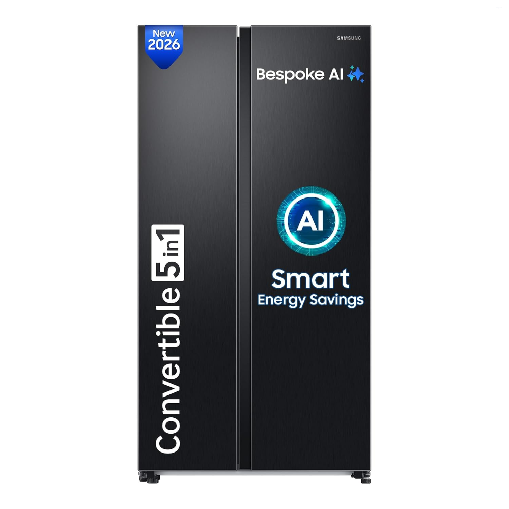 Samsung 653 Litres 3 Star Frost Free Side by Side Refrigerator with Convertible 5-in-1, Digital Inverter, AI, Smart Wi-Fi and Double Door (RS76CG8003B1HL, Black Matte/Black DOI)