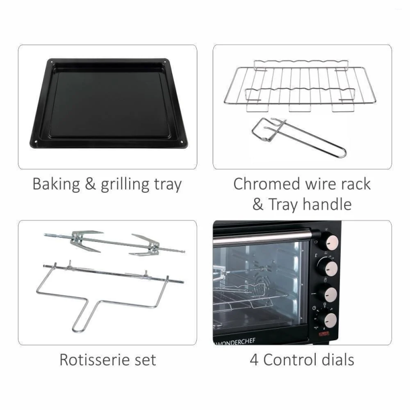 Wonderchef OTG 28L 1600W Oven Toaster Griller, Rotisserie, Auto Shut-Off & 250°C Temperature Control