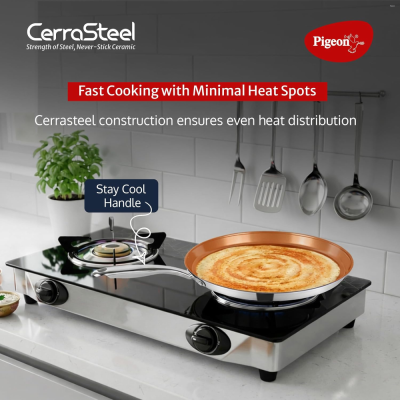 Pigeon CerraSteel Flat Tawa 310 30 cm Non-Stick Cookware, Copper Colour