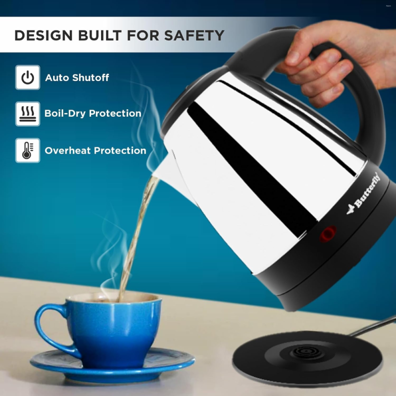 Butterfly EKN 1.8 Litre 1500W Stainless Steel Electric Kettle with Auto Cut-Off, Concealed Heating Element & Thermostat Control