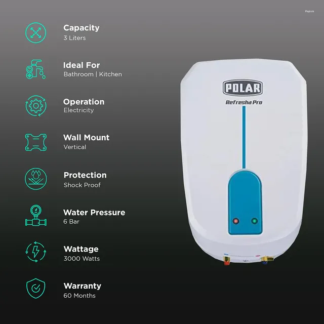 Polar Water Heater Refresha Pro Instant 3 Ltr 5Years Inner Tank & 2Years Product