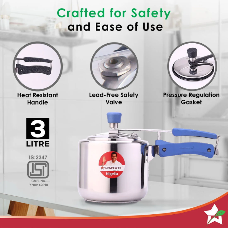 Wonderchef Nigella Inner Lid Pressure Cooker SS 3L 3L Pressure Cooker Lid