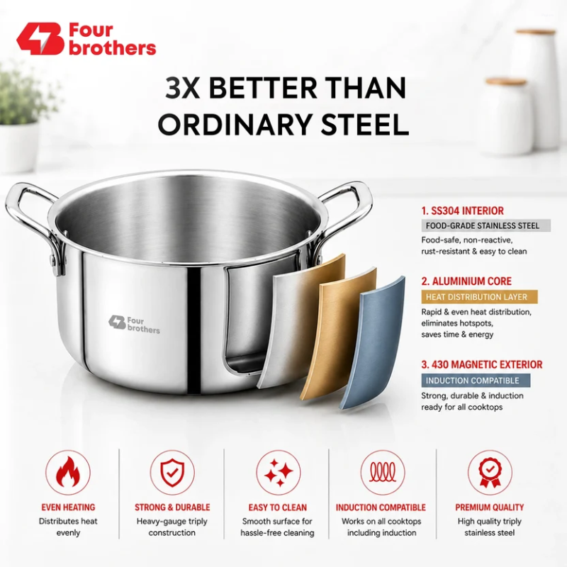 Four Brothers Triply Stew Pot 22 cm / 4.0 L 4BTSP