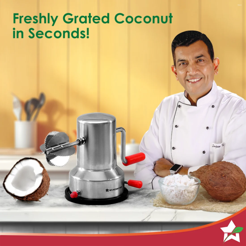 Wonderchef Stainless Steel Coconut Scraper, Vacuum Base, Rotatable Handle & Manual Operation
