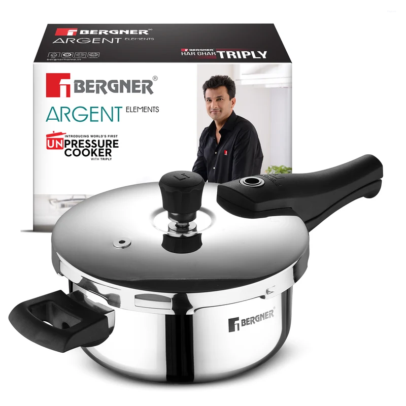 Bergner Argent Elements Elements SS Pressure Pan 3.5L Tri-Ply Stainless Steel, Induction Ready BGD-9704-MM