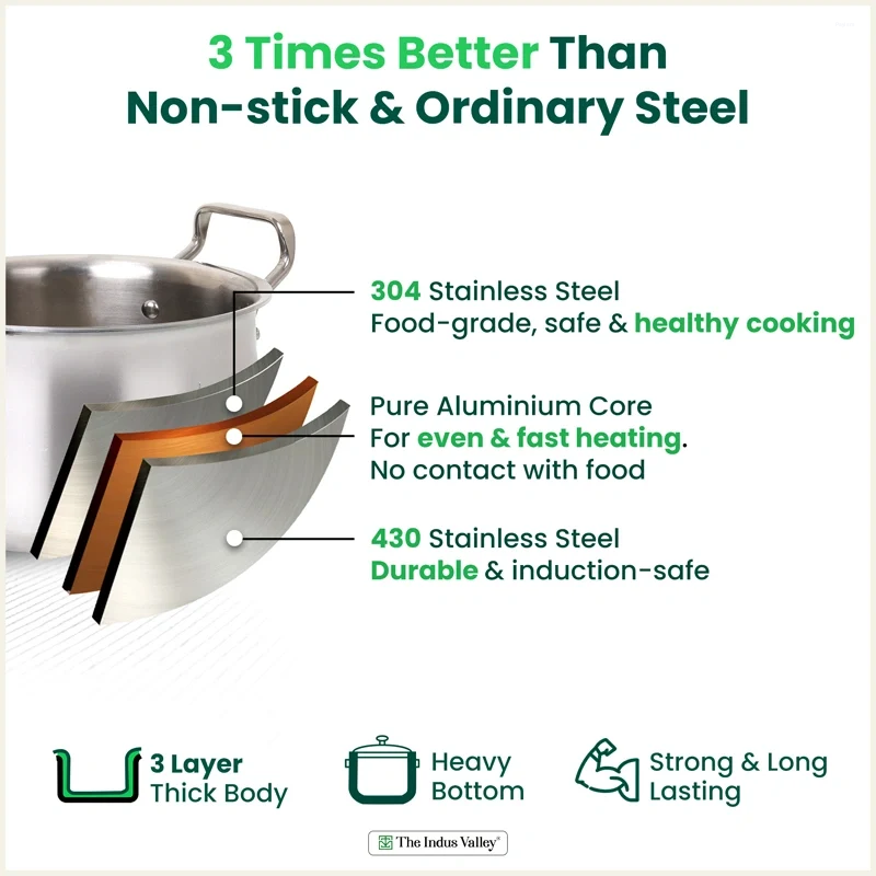 The Indus Valley 16cm Casserole Tri-Ply Stainless Steel KC-TP-HA-001