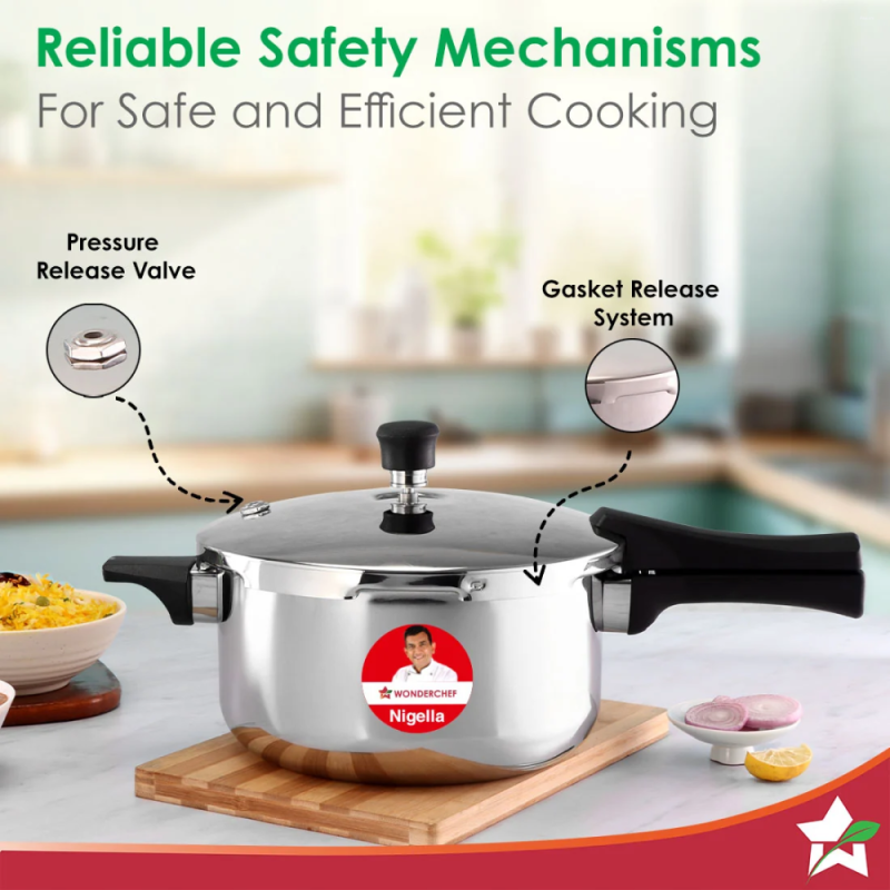 Wonderchef Nigella Tri-Ply 3L Outer Lid Pressure Cooker, 18/10 Stainless Steel, ISI Certified, Induction & Gas Compatible