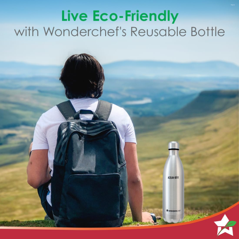 Wonderchef Aqua-Bot 500ml Double Wall Stainless Steel Vacuum Insulated Hot & Cold Flask, Spill & Leak Proof, Silver