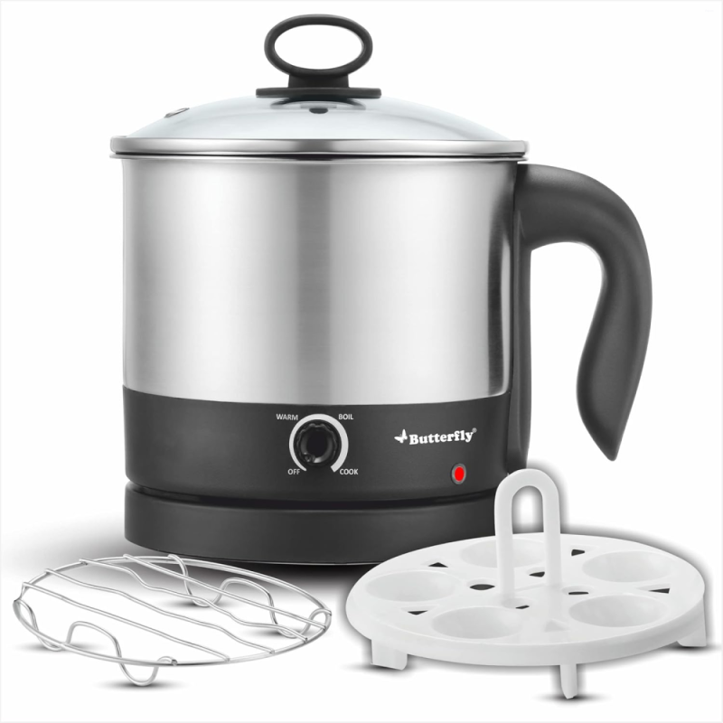 Butterfly Matchless 1.2 Litre 600W Stainless Steel Multi Kettle with Egg Rack, SS Rack, Auto Cut-Off & Dry-Boil Protection