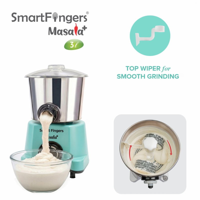 SmartFingers 3 L Masala Plus Wet Grinder, Wet Masala & Batter Dispenser, Stainless Steel Drum