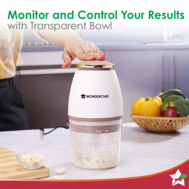 Wonderchef Nutri-Chop Pearl 700ml 350W Electric Chopper, 4 Stainless Steel Blades, Low Noise & Anti-Skid Base