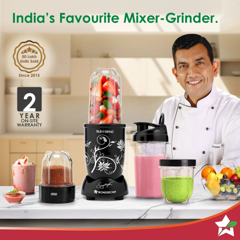 Wonderchef Nutri-blend 500W 3-Jar Mixer Blender with 500 ml Sipper Jar, 22000 RPM, Copper Motor & Stainless Steel Blades