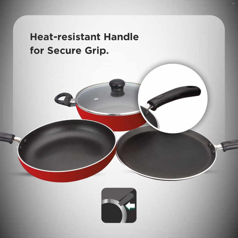 Butterfly Kroma Deluxe KCP3 250 mm Tawa + 240 mm Kadai + 240 mm Fry Pan with Greblon-C3 Non-Stick Coating & Induction Base
