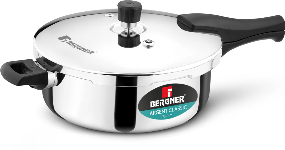 Bergner Argent Classic Pressure Pan Triply 5.0L Tri-Ply Stainless Steel, Induction Ready BGIN-9718