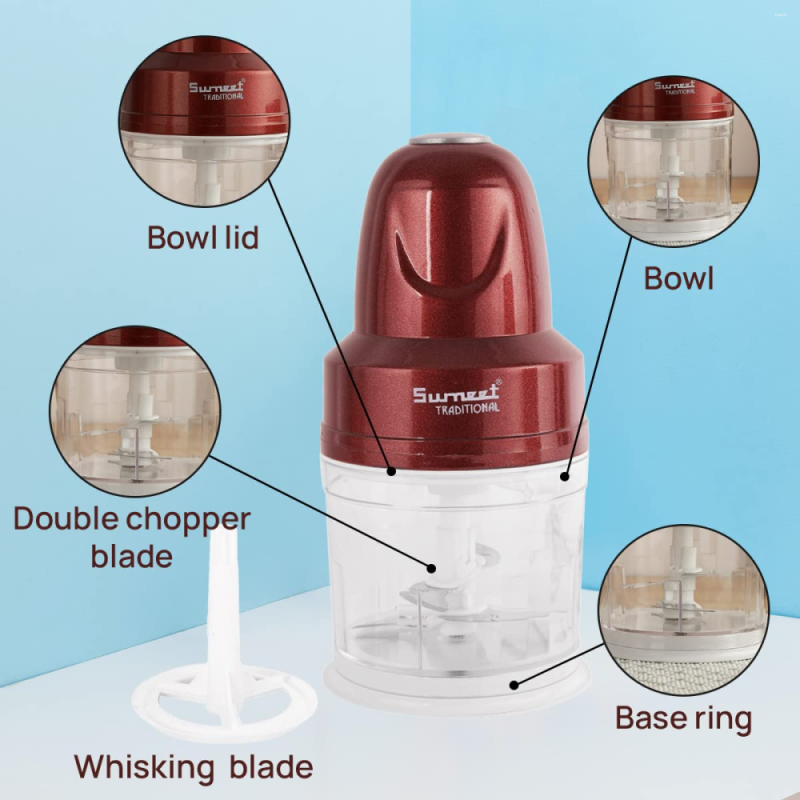 Sumeet Traditional Bravia 250W Electric Food Chopper with 650ml Bowl, Stainless Steel Chopping Blade & Whisker Blade