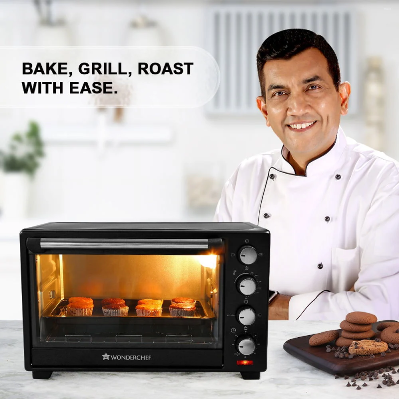 Wonderchef OTG 28L 1600W Oven Toaster Griller, Rotisserie, Auto Shut-Off & 250°C Temperature Control