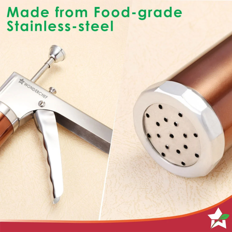 Wonderchef Snacks Maker with 12 Jalis, Stainless Steel Manual Press for Sev, Bhujiya, Chakli, Murukku & Papdi