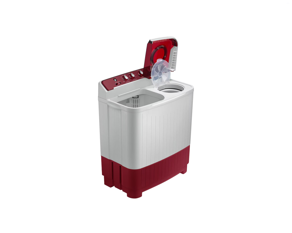 Samsung 7.5 kg Semi Automatic Washing Machine with Hexa Storm Pulsator, Light Gray with Red Base (WT75B3200RR)