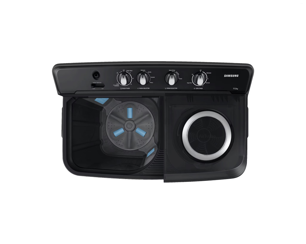 Samsung 11.5 kg Semi Automatic Washing Machine with Hexa Storm Pulsator, Dark Gray with Ebony Black Base (WT11A4260GD)