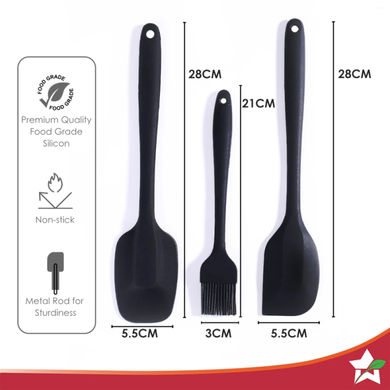 Wonderchef Ambrosia Silicone Kitchen Tools Set 3 Pcs, Spatula, Spoon & Brush, Food-Grade & Heat Resistant