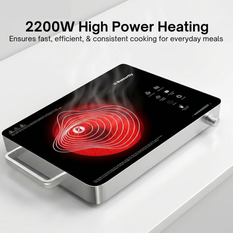 Butterfly Raedius 2200W Infrared Cooktop with Touch Control, LED Display & 4 Preset Cooking Modes
