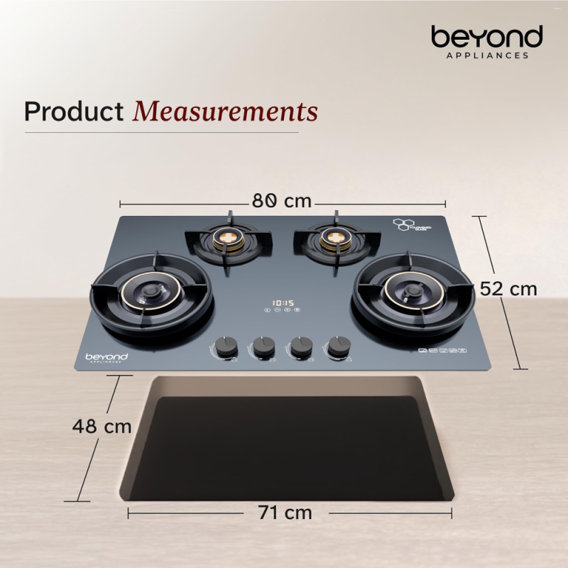 Beyond by BeyondNXT Zyra BAHO-ZR4BL-KE-003 4 Burner Gas Cooktop with Toughened Glass & Brass Burners