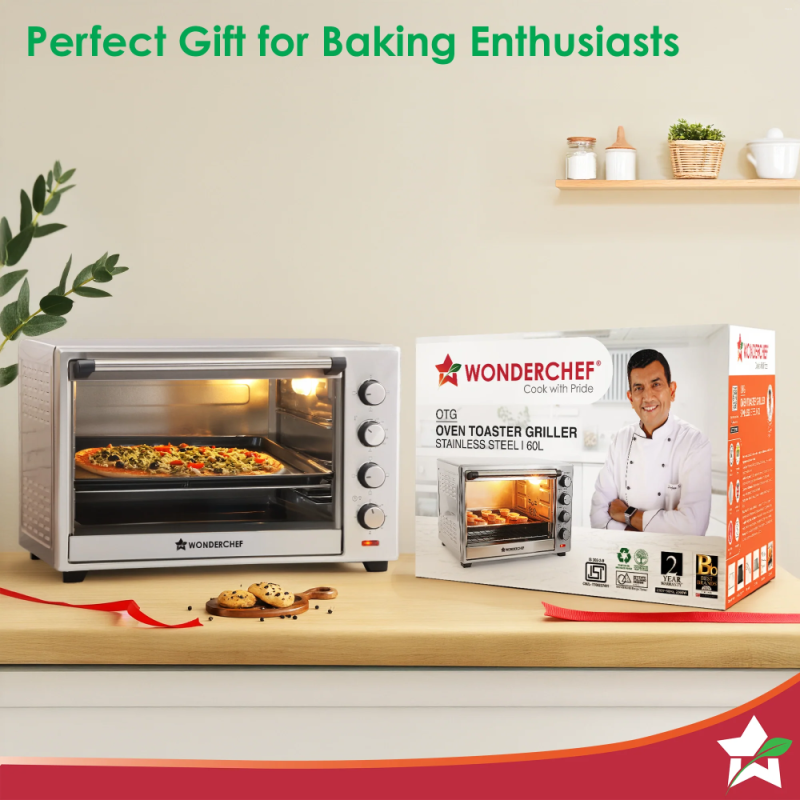 Wonderchef OTG SS 60L 2000W Oven Toaster Griller, Rotisserie, Convection, 6-Stage Heat Selection & 250°C