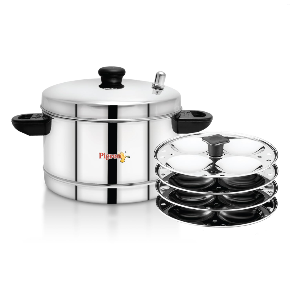 Pigeon Classic-4 4-Plate Stainless Steel Idli Cooker for 16 Idlis with Induction & Gas Stove Compatibility