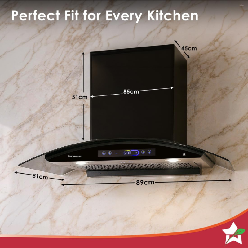 Wonderchef Ultra Curve 90 cm Filterless BLDC Auto-Clean Chimney with 1700 m³/hr Suction, Motion Sensor & Touch Control