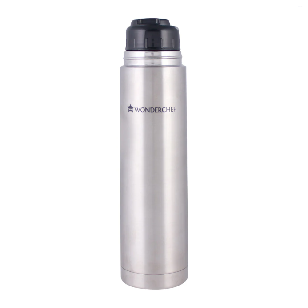 Wonderchef Hot-Bot 500 ml Double Wall Stainless Steel Vacuum Flask with Copper-Plated Inner Wall, Travel Pouch & Spill-Proof Lid