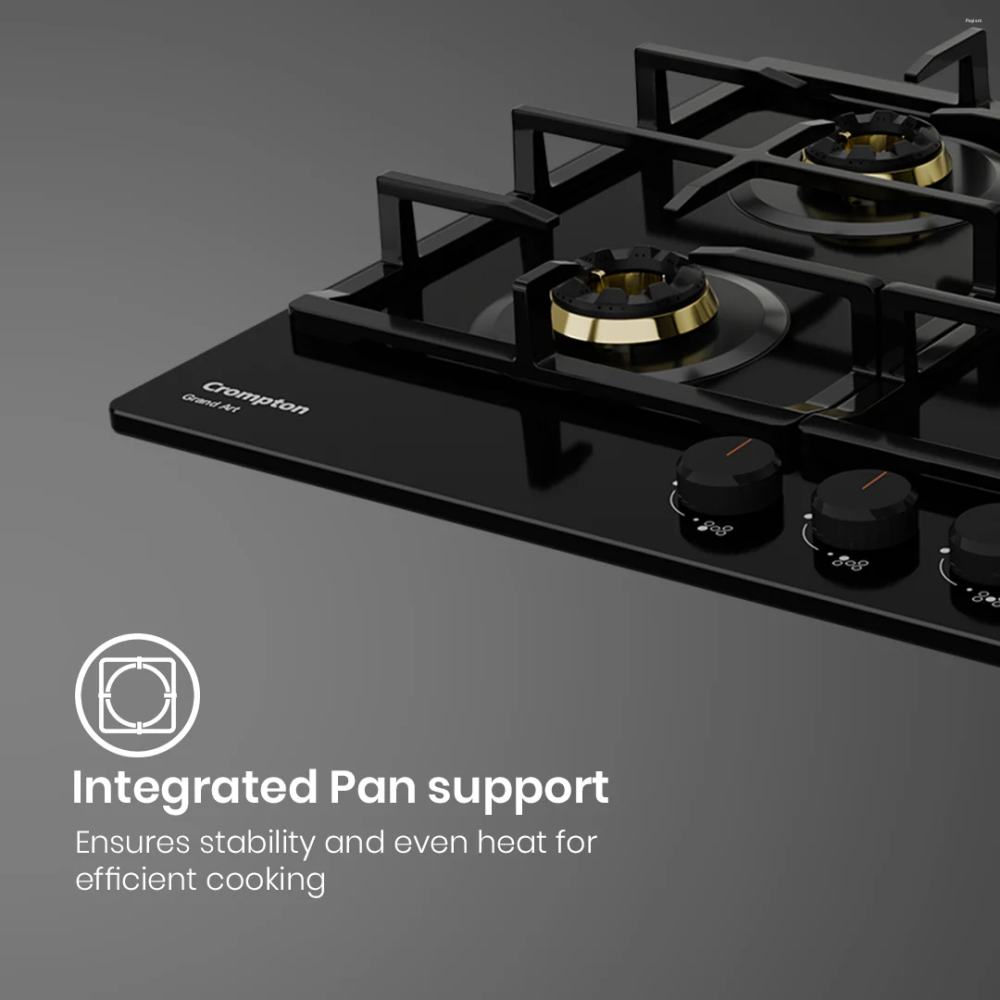 Crompton GrandArt 90cm 5 Burner Built-in Gas Hob with Full Brass 3D Burners & Flame Failure Safety (HOB-GAFB905-MBL)