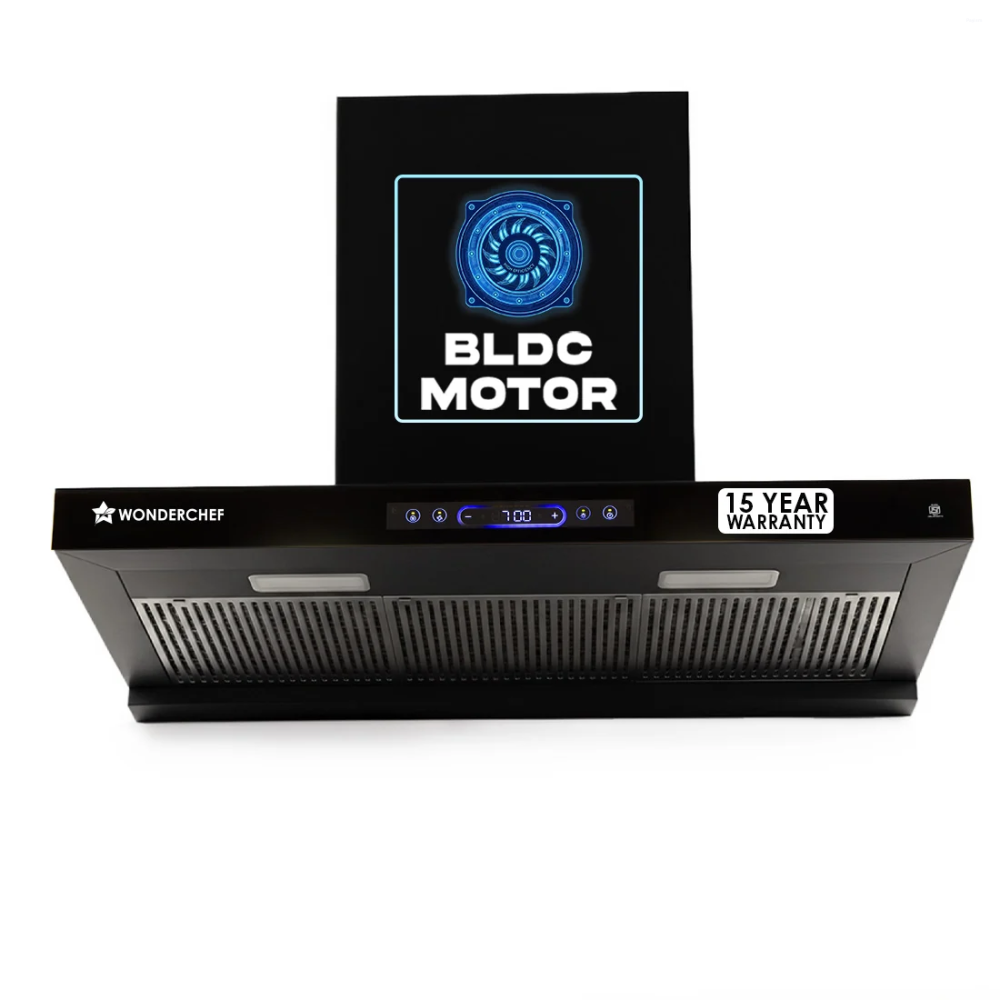 Wonderchef Ultra Sleek 90cm 1800 m³/hr Filterless BLDC Auto-Clean Kitchen Chimney, Black
