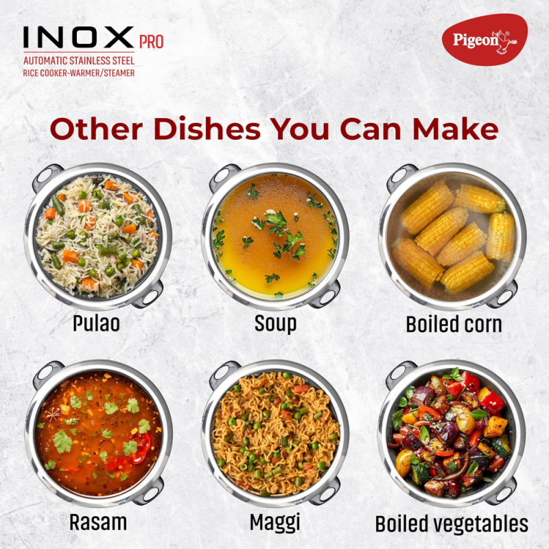 Pigeon Inox Pro 1.8L Electric Rice Cooker with Stainless Steel Single Pot, Cook & Keep-Warm Function, 700W, Yellow