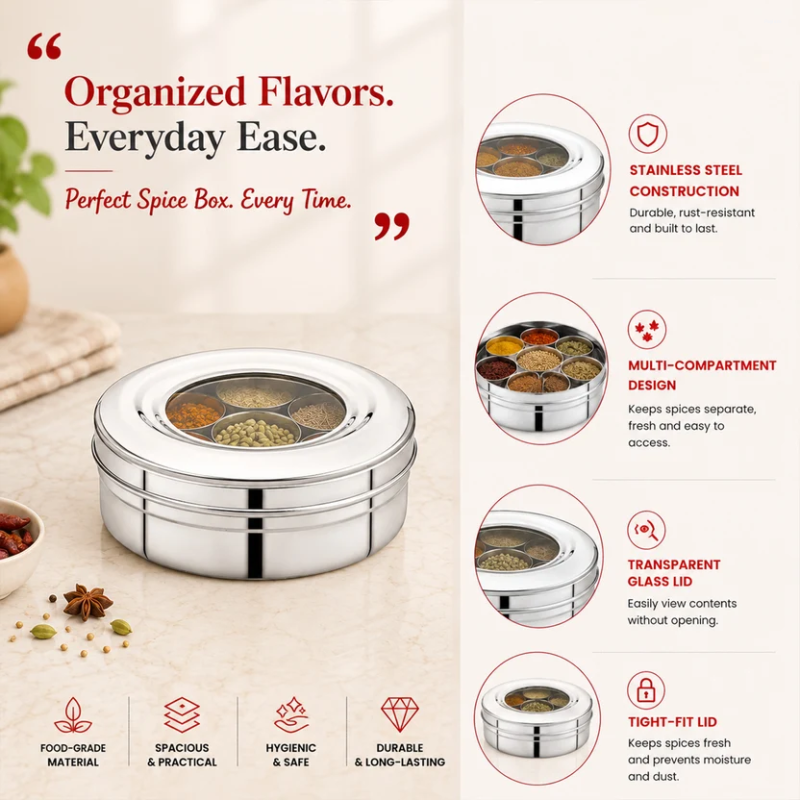 Four Brothers SS Spice Box 7 in 1 See Through Lid Small 4BSB-S