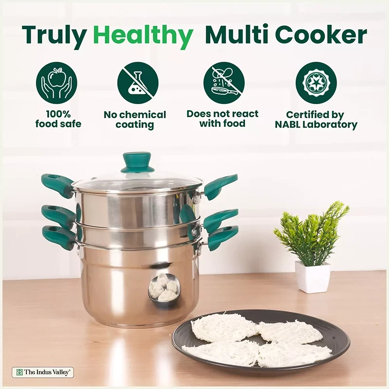 The Indus Valley 21cm Multi-Cooker Steamer Stainless Steel KC-SS-ST-005