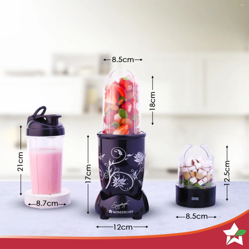 Wonderchef Nutri-blend 500W 3-Jar Mixer Blender with 500 ml Sipper Jar, 22000 RPM, Copper Motor & Stainless Steel Blades