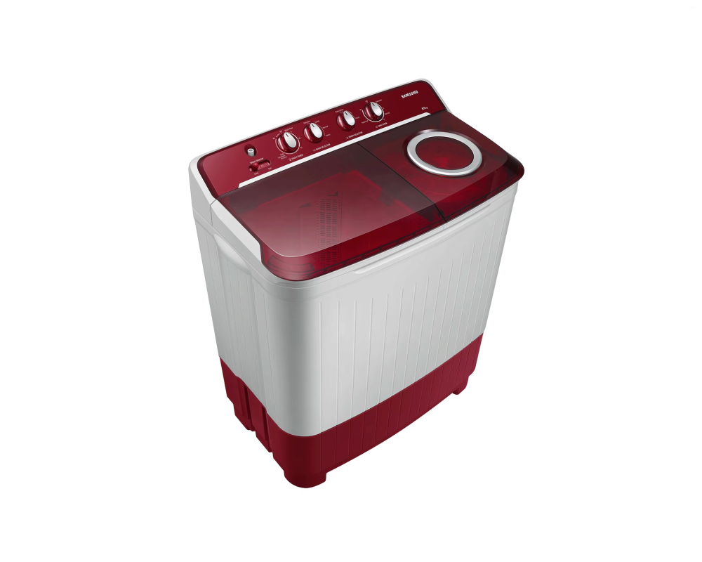 Samsung 8.5 kg Semi Automatic Washing Machine with Hexa Storm Pulsator, Light Gray with Red Base (WT85B4200RR)