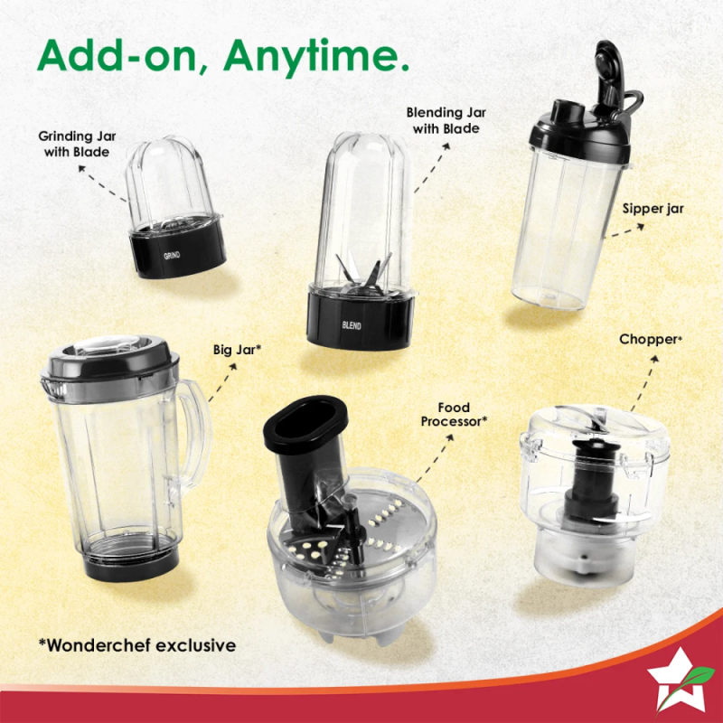 Wonderchef Nutri-blend 500W 3-Jar Mixer Blender with 500 ml Sipper Jar, 22000 RPM, Copper Motor & Stainless Steel Blades