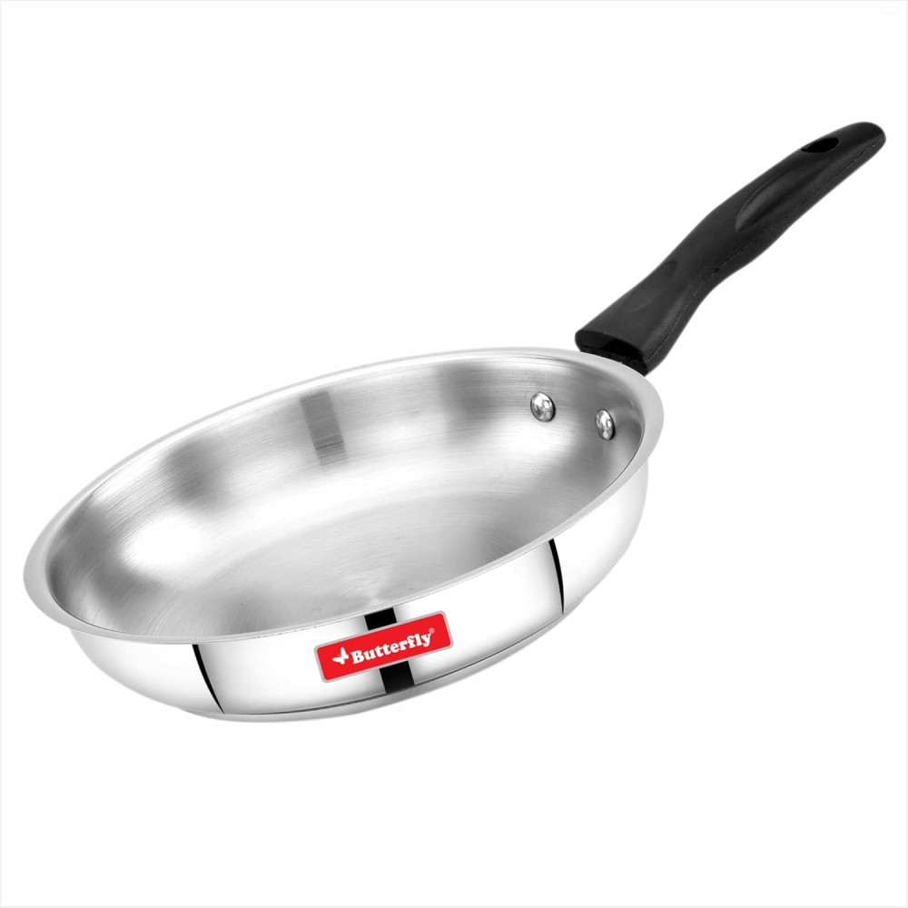 Butterfly Classic 5-Piece Stainless Steel Cookware Set with 22 cm Fry Pan, 22 cm Kadai & 16 cm Saucepan, Induction Base