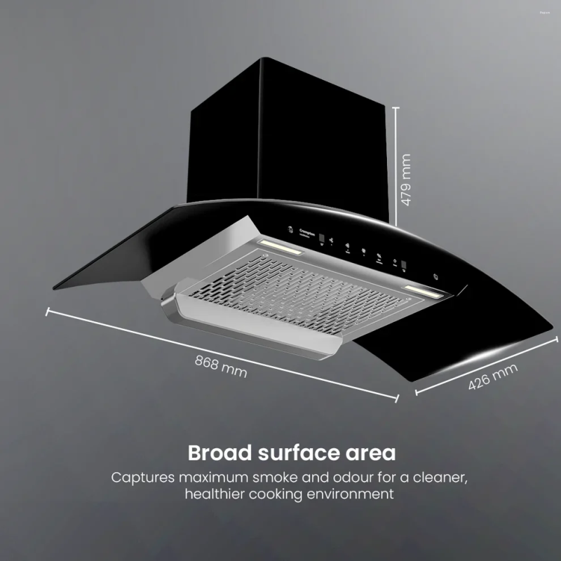 Crompton IntelliMotion 90cm Curved Filterless Kitchen Chimney with AutoClean & Gesture Control (CHD-IMC90FLE-IND)