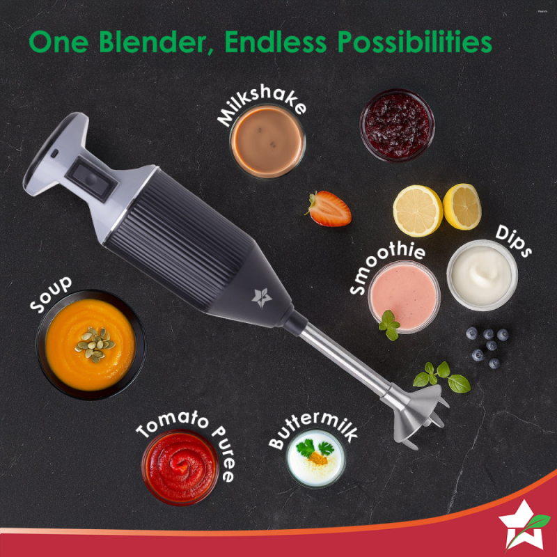 Wonderchef Prima Plus 250W Electric Hand Blender, 2-Speed, Stainless Steel Blades, Hot & Cold Blending, Whisk & Chopper
