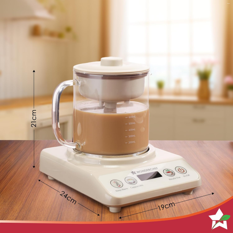 Wonderchef Chai Magic 600W 500ml Automatic Tea & Cappuccino Maker, 4 Modes, Automatic Milk Dispensing & Self-Cleaning