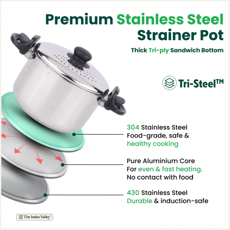 The Indus Valley 20cm Strainer Pot Stainless Steel KC-SS-ST-003
