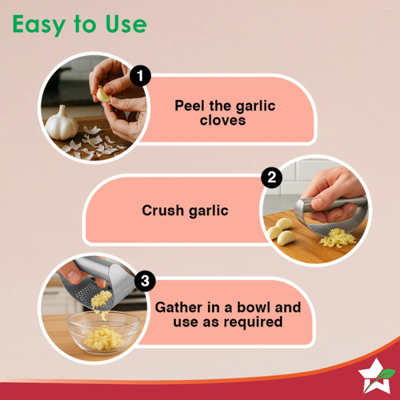 Wonderchef Ambrosia Stainless Steel Garlic Press, Ergonomic Handle, No-Peeling Garlic Crusher & Chopper